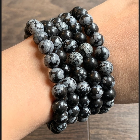Snowflake Obsidian Beaded Bracelet - Picture 1 of 1